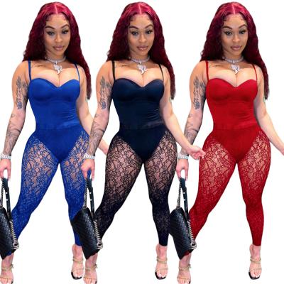 China Trending Urban Clothing Womens Fashion Sets Bodysuit Party Wear Sexy See-through Lace Outfits for sale