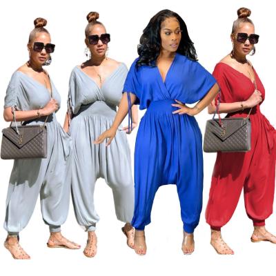 China Women Fashion Clothes Styles One Piece Jumpsuit V Neck Loose Ladies Jumpsuits Street Activity Women's Sets for sale