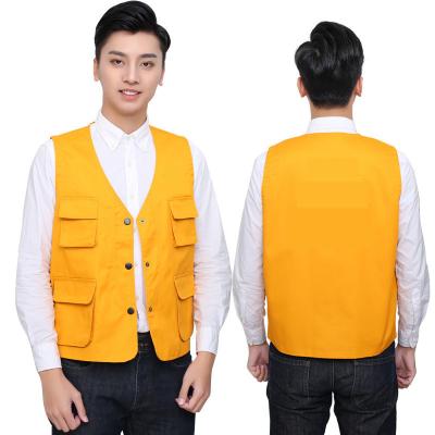 China Factory Custom Logo Men's Utility Work Wear Vest Tool Unisex Multi Pockets Mesh Waistcoat Advertising Work Vest for sale