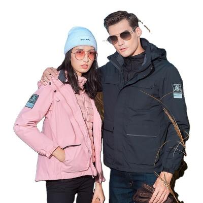 China Hot Sale Waterproof And Windproof Technical Fabric Removable Down Liner And Hood Three-in-one Couple's Winter Down Jacket for sale