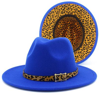 China Hot Sale Autumn Winter Leopard Belt Decoration Wool Jazz Hat Wide Brim Gentleman Elegant Lady Casual Fedora Hats for sale