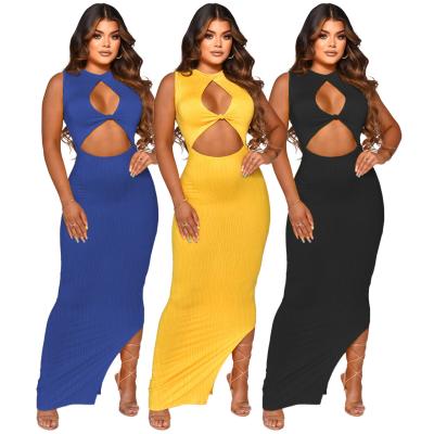 China Wholesale Dress Direct Manufacturers Cheap Casual Women Dress Solid Cut-out Ribbed Maxi Bodycon Long Sexy Summer Dresses for sale