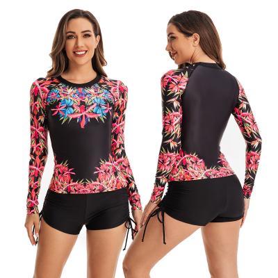 Chine Contrasting color pleat printing split surfing suit women's swimsuit long-sleeved swimsuit women's training swimwear à vendre