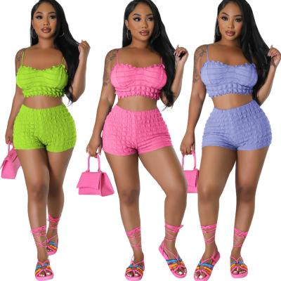 China Women Summer Outfits Knitted Tracksuits Solid Y2K sexy Bra Top Shorts Sports Sets Fitted Two Piece Jogging Wear for sale