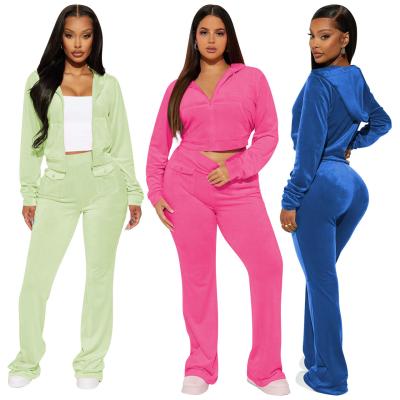 China Popular Women Clothing Winter Crop Top Hoodies Joggers Pants Blank 2 Piece Set Sweatsuit for sale