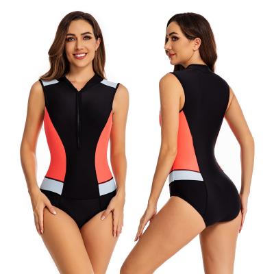 Chine Factory New Design Contrast Color One Piece Sleeveless Vest Ladies Training Swimsuit  Wetsuit Rash Guard Swimwear à vendre