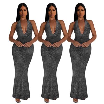 China Party Fishtail Sexy Long Dress With Rhinestones Low-cut Sleeveless Night Club Dress For Women for sale