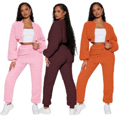 China Sweatsuits Manufacturer African Designs Fashionable Casual Solid Color Jogger And Sweatpants Crop Top Two-piece Set for sale