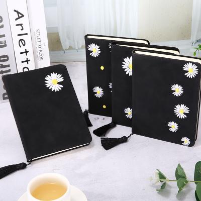 China Hardcover Chinese Style Embroidered PU Leather Notebook Daisy Tassel Bookmark Diary A6 Creative Student Notebook Customizable for sale