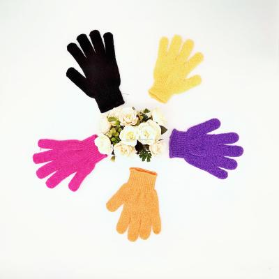 China EXFOLIATING LUMI Yellow Color Exfoliating Glove Five Fingers Bath Gloves SPA Body Care Pink Color Gloves for sale