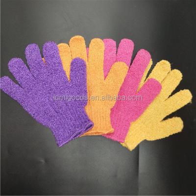 China EXFOLIATE Nylon Five Finger Polyester Bath Mitt Cleansing Dead Skin Shower Spa Exfoliating Bath Glove for sale