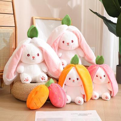 China Kids Gift Creative Cute Fruit Transform Bunny Plush Doll Kids Gift Stuffed Strawberry Rabbit Carrot Rabbits Plush Toys for sale