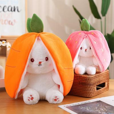 China Kids Adults Gift 18/25/35cm Pink Strawberry Rabbit Plush Toy Carrot Rabbit Plush Doll White Bunny Transformed Into Fruit Bunny Stuffed Doll for sale