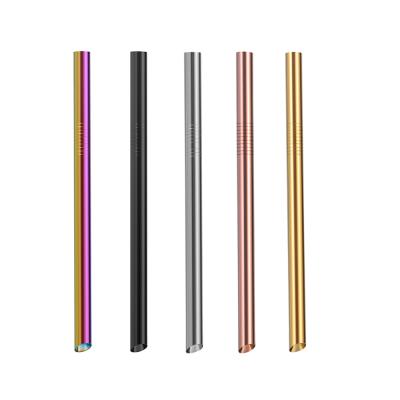 China Sustainable Reusable Bevel Cut Stainless Steel Bubble Tea Boba Pointed Diagonal Straws 12*215mm for sale