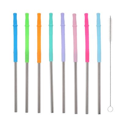 China Viable Length Straw With Silicone Tips 304 Stainless Steel Reusable Foldable Adjustable for sale