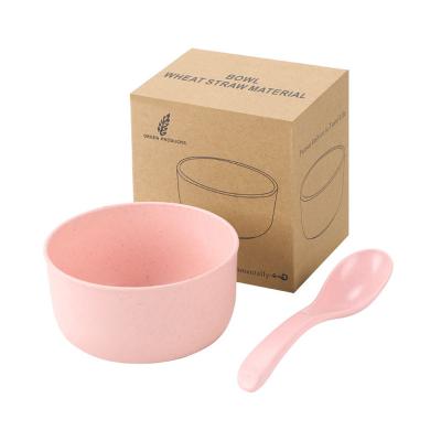 China Lovely Personality Wheat Straw Bowls Salad Bowl With Heatable Eco - Friendly Spoon for sale