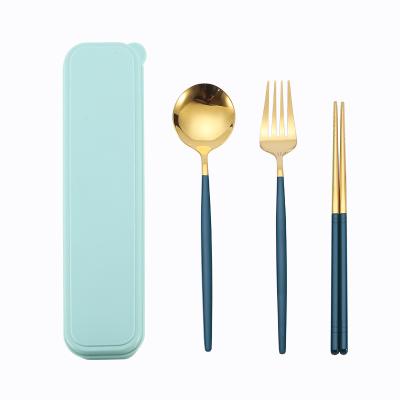 China 3Pcs/Set Sustainable Japanese Korean Stainless Steel Fork Spoon Portable Chopsticks Travel Cutlery Set With Case for sale