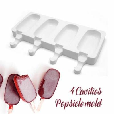 China 4 Cell Viable Silicone Ice Cream Mold Juice Popsicle Maker Ice Lolly Frozen Pop Mold for sale