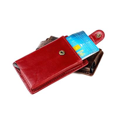 China Fashion Genuine Leather Slim Card Holder RFID Blocking Wallet Credit Card Holders With Zipper Custom Logo Packaging Box for sale