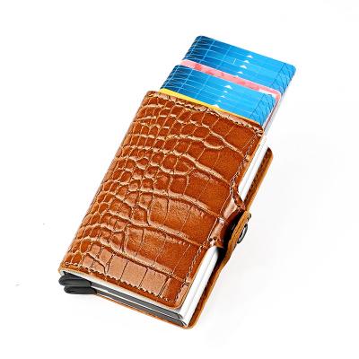 China Fashion Large Capacity RFID Blocking Card Holder Wallet Crocodile Pattern PU Leather Credit Cards Holders Clip Custom Logo Packaging for sale