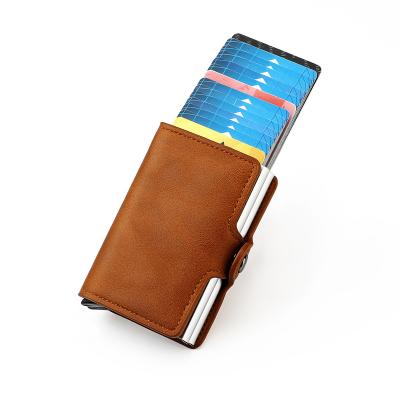 China Fashion Vintage PU Leather RFID Blocking Large Capacity Double Layers Card Holder Wallet Credit Cards Clip Custom Logo Packaging for sale