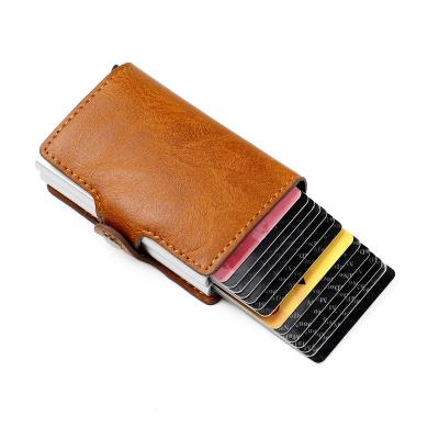 China Fashion Large Capacity RFID Blocking Double Layer Card Holder Wallet PU Leather Credit Card Holders Clip Custom Logo Packaging for sale