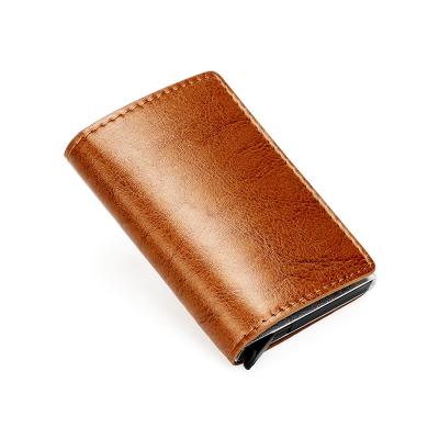 China Fashion Anti Theft RFID Blocking Card Holder Wallet PU Leather Credit Cards Holders Pinch Box Custom Logo Packaging for sale