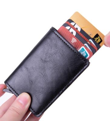 China Hot Sale Fashion RFID Blocking Credit Card Holder Wallet PU Leather Business Card Holders With Aluminum Alloy Custom Logo Packaging for sale