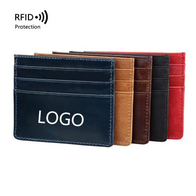 China Fashion Genuine Leather RFID Blocking Card Holder Vintage Credit Card Holders Slim Wallet Can Logo Packaging Promotion Gifts Custom Made for sale