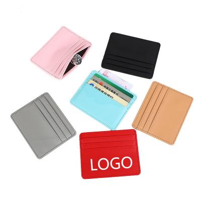 China Leather Purse Custom Logo Designs Wallet 4 Slots Pocket Wallet Fashion PU Credit Cards Holder Slim Faux Leather Solid Colors for sale