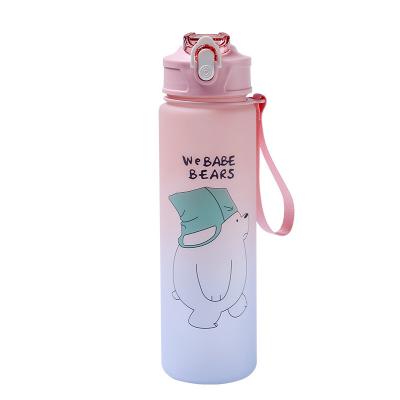 China New Cartoon Gradient Water Bottle Large Capacity 2000ml Outdoor Plastic Cup Gradient Frosted Sports Water Cup for sale