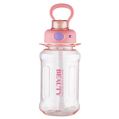 China 880ml 1300ml Cartoon Clear Clear Sports Plastic Water Bottle Transparent Portable Plastic Water Bottles With Straw Rope Handle for sale