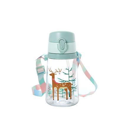 China New Design Cartoon 2023 Baby 450ml Cute Portable Water Bottle Sipper Bpa Free Plastic School Kids Water Bottle With Strap for sale