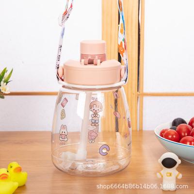 China 1100ml cute cartoon kids travel tumbler bpa free reusable sports kids school portable plastic drinking water bottle with straw for sale