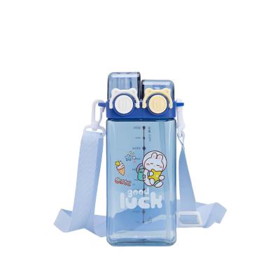 China Kids Cartoon School Drinking Water Bottle Gravity Ball Straw Baby Animal Cup With Shoulder Strap Water Bottle for sale