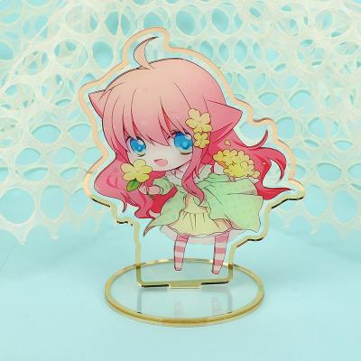 China Japan Anime Character Heart Shape Acrylic Free Sample Cmyk Print Gold Edge Standee Acrylic Standee for sale