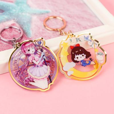 China Wholesale custom acrylic gold key chain cartoon anime cheap logo OEM gift acrylic clear sliver foil charms with your own design for sale