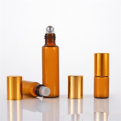 China Cosmetic Perfume Glass Amber Sample Essential Oil Small Vial 1ml 2ml 3ml 5ml 10ml Glass Roll On Bottle With Trackball And Cap for sale