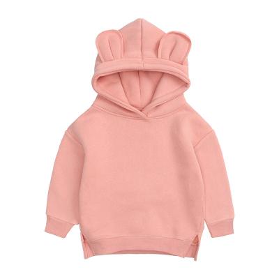 China Solid Color Sweatshirt Hoodie Baby Boy Sports Ear Bear Anti-pilling Infant Winter Warm Clothes Wholesale Custom Pullover Top Basic Coat for sale