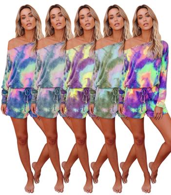 China 2021 New Arrival Anti-wrinkle Tie Dye Plus Size Women Shirt And Shorts Two Piece Set for sale