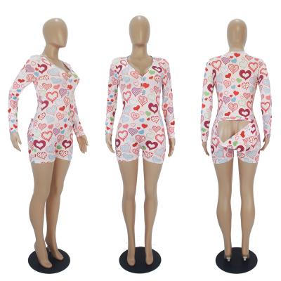 China 2021 Valentine's Day fashion women's one piece jumpsuit flower short long QUICK DRY print bodycon jumpsuit for sale