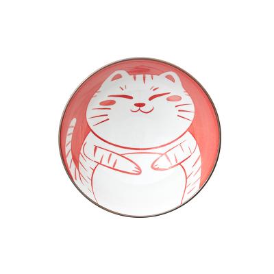 China Creative Cat Ceramic Plate And Bowl Household Rice Bowl Set Of Viable Wooden Ceramic Model Chopsticks Bowls for sale