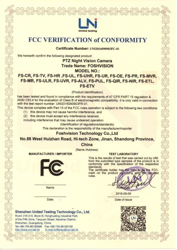 FCC - Jinan Foshvision Technology Co., Ltd.