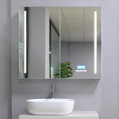 China Modern New Design Rectangle Stainless Steel Cabinet Bathroom Minimalist Aluminum Led Light Mirror for sale