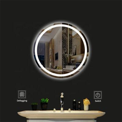 China Factory Direct Wall Touch Screen Magnifying LED Anti Fog Lights Round Smart Bathroom Mirror for sale