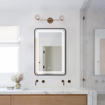 China High Quality Hotel Metal Luxury Style Customized Enlarging Frame Sanding Led Illuminated Wall Mounted Waterproof Shower Mirror With Speaker for sale