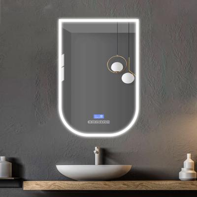 China Graphic Design Irregular Mirror Bathroom Magnifying Waterproof Backlit Wall Mounted Mirror With Led Light for sale