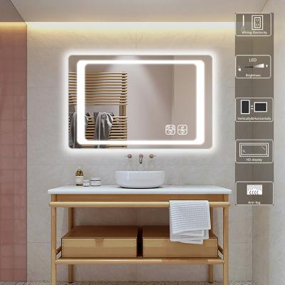 China Modern Metal Frame Style Lead Bath Magnifying Intelligent Defogging Vanity Mirror With Touch Screen Time Display for sale