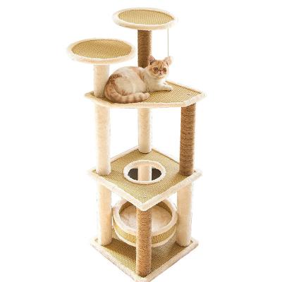 China Stored Household Cat Tree Tower Modern Stable Multilevel Large Sisal Lining Tree Cat Tree Rattan for sale