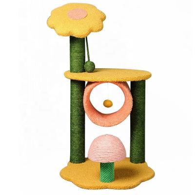 China Hot Selling Colorful Flower Viable Cat Tree Tower Condo Detachable With Pet Jumping Platform Cat Tree for sale